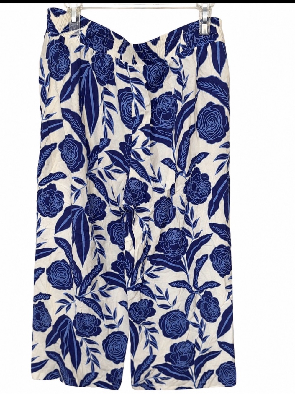 Christian Siriano Blue Floral Linen Blend Wide-Leg Pants – Size XL